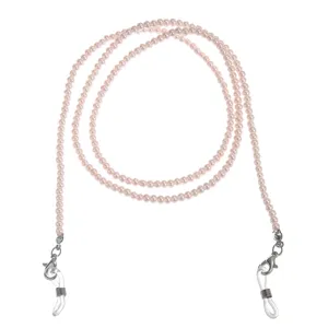Elegante cadena de gafas de perlas rosas y cordón anti-pérdida para mujeres, chic.