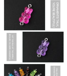 Resin gummy bear charm pendant DIY jewelry accessories with metal loops colorful multi-pack