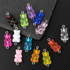Resin Bear Charms Double Loops Pendant Connector Cartoon Animal Jewelry Making For DIY Hair Accessories Earring Bracelet Handmade Accessories