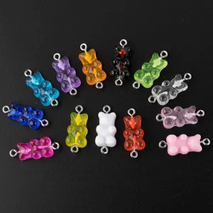 Colorful resin gummy bear charms double loop pendants for DIY jewelry making crafts