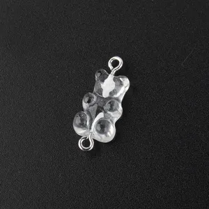 Transparent resin gummy bear charm connector, perfect for DIY jewelry making and cute pendant crafts.