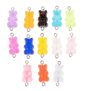 Colorful resin gummy bear charms with dual loops for cute DIY jewelry making pendants
