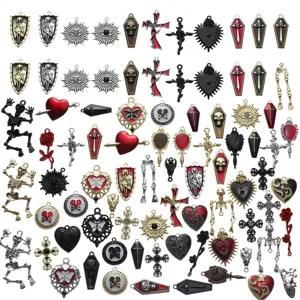 Dijes de Barroco Gótico Calavera Cruz Ataúd para Fabricación de Joyas DIY Pendientes Collar Halloween Aleación Esmalte Strass Colgantes