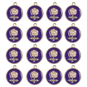 Ciondolo rotondo in lega di rosa viola vintage per la creazione di gioielli con collana fai-da-te.