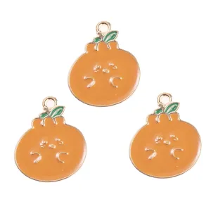 Orange enamel metal charm pendant DIY jewelry making accessory cute fruit design for necklace
