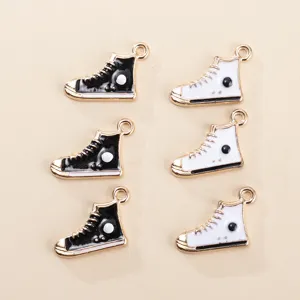Baskets En Alliage émaillé Breloques Noir Blanc Chaussure En Toile Pendentifs Pour DIY Fabrication De Bijoux Porte-clés