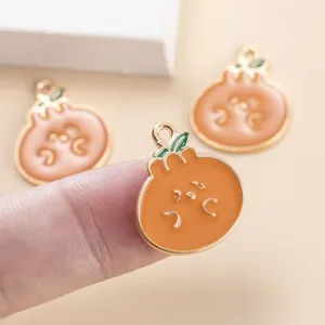 Enamel orange fruit alloy charm pendant for DIY handmade necklace bracelet keychain accessory detail view