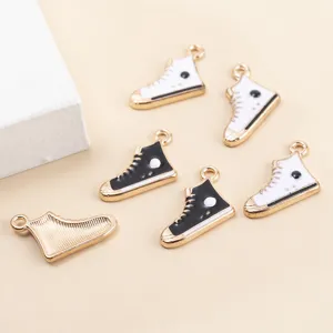 Pendentifs baskets toile alliage noir blanc chaussures montantes bijoux DIY porte-clés
