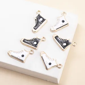 Pendentifs en alliage de chaussures en toile noir et blanc pour bijoux DIY boucles d'oreilles