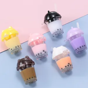 Miniature boba tea resin charms, cute faux drink bottle pendants for DIY phone cases and crafts.