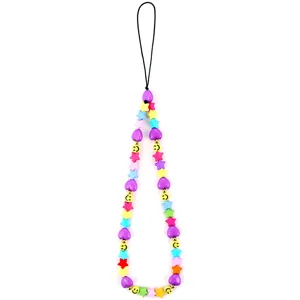 Correa de teléfono colorida de resina estrella smiley, accesorio de cordón anti-pérdida.