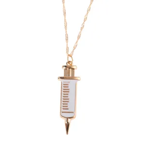 Gold syringe pendant necklace for medical staff nurse doctor fashion jewelry gift item