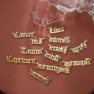 Colgantes de signo del zodiaco de acero inoxidable dorado para accesorios de joyería DIY