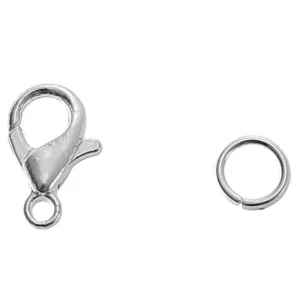 Silver lobster claw clasp and jump ring jewelry making accessories close-up detail shot