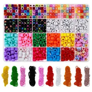 Perline con Lettere in Acrilico Alfabeto Quadrato Pony Beads per DIY Kit Creazione Gioielli Con Filo Elastico Componenti Artigianali Multicolore