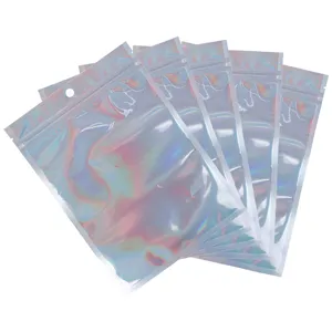 Colorful holographic ziplock bags translucent foil packaging for jewelry and accessories wholesale