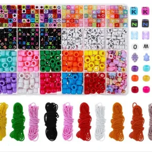 Kit di Perline con Lettere in Acrilico DIY con Scatola e Filo Elastico per Gioielli