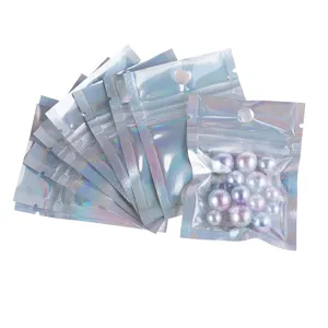 Colorful holographic ziplock bags, laser resealable foil packaging for jewelry accessories.