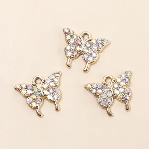 Alloy Strass Schmetterling Anhänger Für DIY Halskette Ohrringe Haarnadel Herstellung Minimalistisch Schmuckzubehör Geschenk
