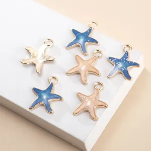 Pendentifs étoile de mer en alliage, charms DIY paillettes bleu rose pour colliers boucles.