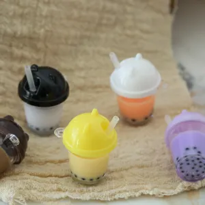 Miniature resin boba tea cup charms, cute drink bottle accessories for phone case DIY craft.