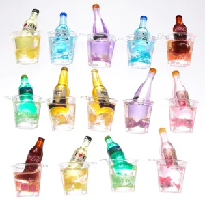 Miniature resin beverage bottle charms detail, resin ice bucket charm for case DIY.
