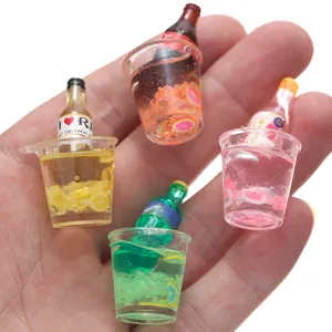 Miniature resin beverage bottle charms, DIY craft accessories for phone cases and toys.