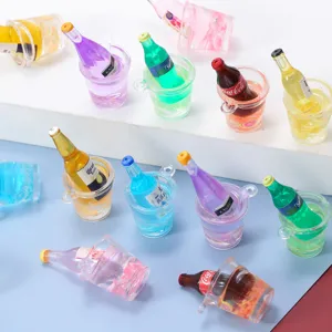 Miniature resin drink bottles charm detailed view, perfect for DIY phone case and keychain crafts.