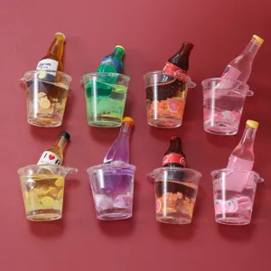 Miniature resin drink bottles in ice buckets DIY phone case toy charms set of 8