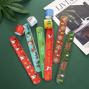 Christmas slap bracelets colorful PVC wristbands Santa snowman holiday party gifts