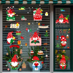 Weihnachten Fensteraufkleber Karikatur Weihnachtsmann Wichtel Statische Aufkleber Mehrere Blätter Set Festliche Glas Wand Fenster Dekoration