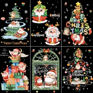 Stickers de Noël pour Fenêtre PVC Statique Père Noël Sapin de Noël Flocon de Neige Autocollants Décoration Maison