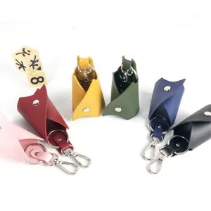 Multi-color PU leather car key pouch portable key holder case with durable metal hook