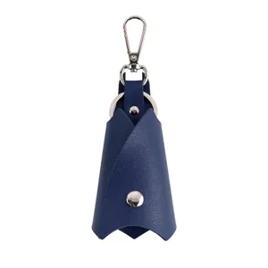 Blue leather key case for car keys, stylish PU keychain holder organizer for men and women.