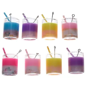 Miniature juice cup charms, colorful straw drink pendants for DIY phone case keychain jewelry.