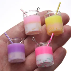 Miniature resin juice cup charms with straw for DIY phone case keychain jewelry making