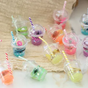 Miniature fruit drink cup resin charms, cute DIY keychain pendants and craft accessories.