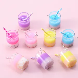 Simulation Juice Cup Beverage Straw Bottle Resin Pendant Charms Craft Materials For DIY Keychain Phone Case Accessories