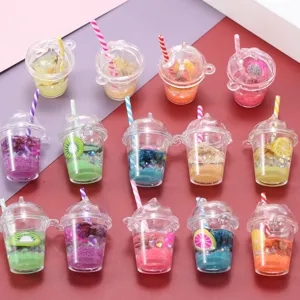 Miniature Fruit Juice Cup Resin Charms For DIY Keychain Jewelry Making Accessories Summer Straw Drink Cup Pendant Handcrafted Material