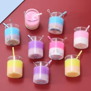 Miniature glass juice cup charms DIY pendants colorful straw drink keychain accessories detail view