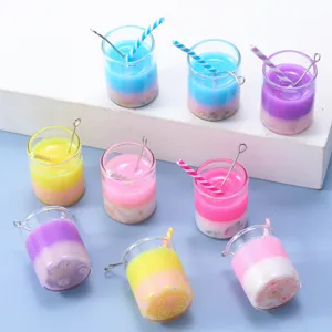 Miniature juice cup resin charms with straw and stir stick for DIY phone case jewelry making