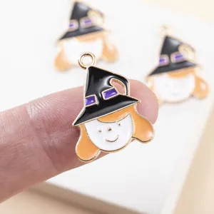 Breloques en alliage émaillé de sorcière d'Halloween mignons pendentifs bijoux DIY