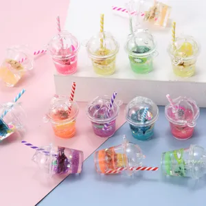Mini resin fruit juice cup charms DIY straw beverage keychains cute accessories materials