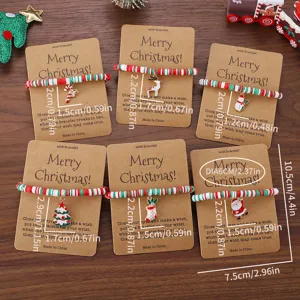 Weihnachten Perlen Armbänder Set mit Wunschkarte, süße Elch und Baum Anhänger für Geschenke.