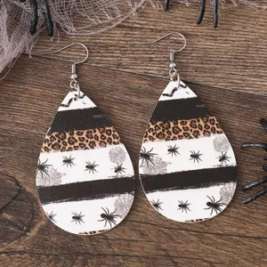 Pendientes de cuero PU con forma de gota de telaraña Halloween joyería de moda