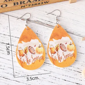 Boucles D'Oreilles En Cuir Goutte D'Eau Action De Gracias Citrouille Cafe Feuille