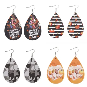 Boucles d'oreilles en cuir goutte Thanksgiving citrouille d'automne dinde bijoux de mode double face