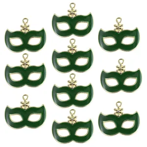 Green masquerade mask alloy charms detail view, perfect for DIY handmade jewelry making.