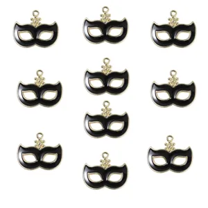 Black enamel masquerade mask alloy pendant gold rim DIY jewelry necklace accessory details