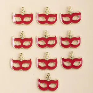 Red enamel masquerade mask alloy charms, gold edge pendant for DIY jewelry making and necklace.